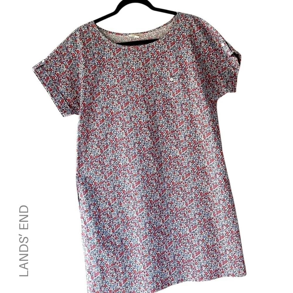 LANDS’ END CANVAS | NWOT | COTTON BLEND DITSY PRINT SHORT SLEEVE DRESS | SIZE: 8